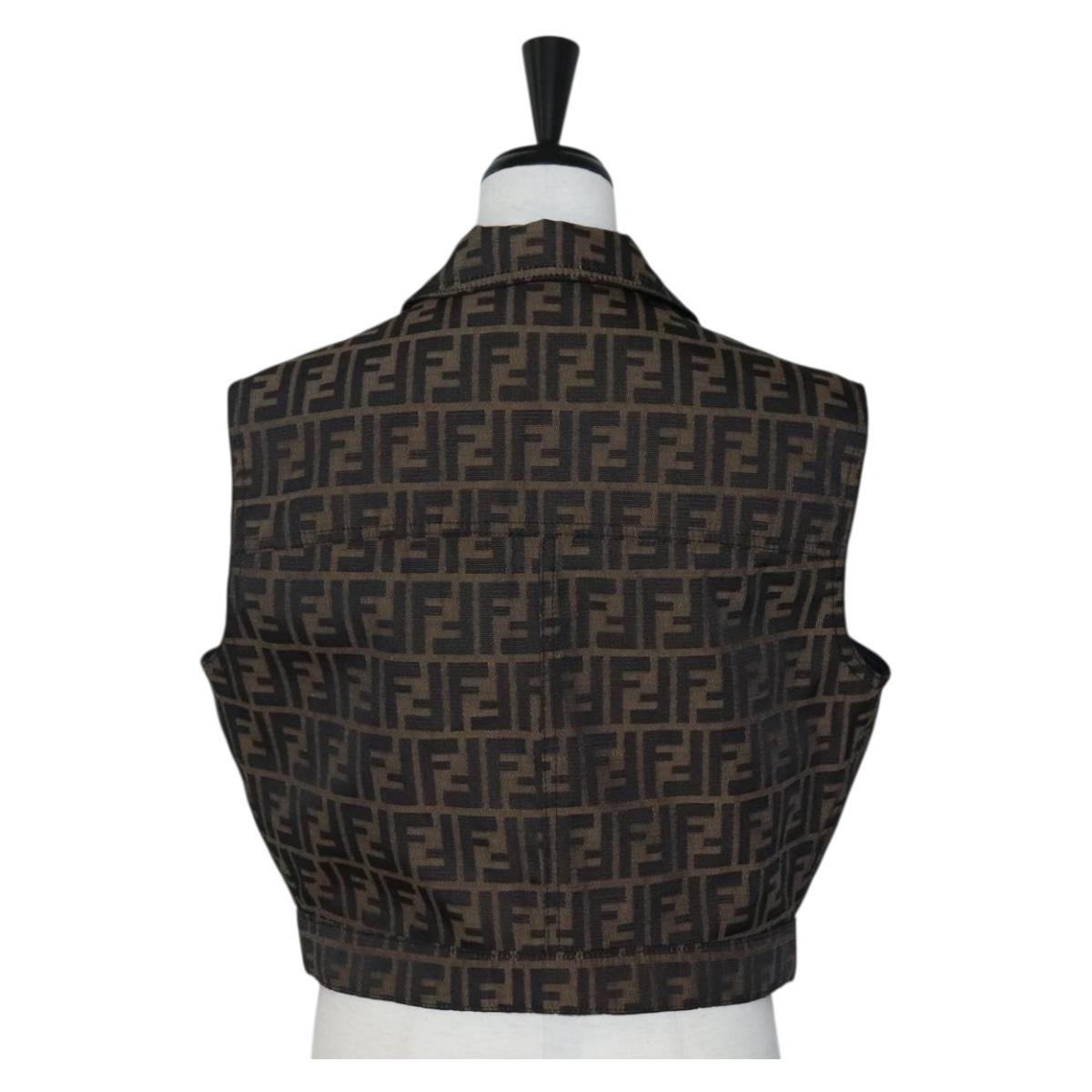 FENDI Zucca Canvas Reversible Sleeveless Best Jacket Brown D-HG-1234 Auth 128884
