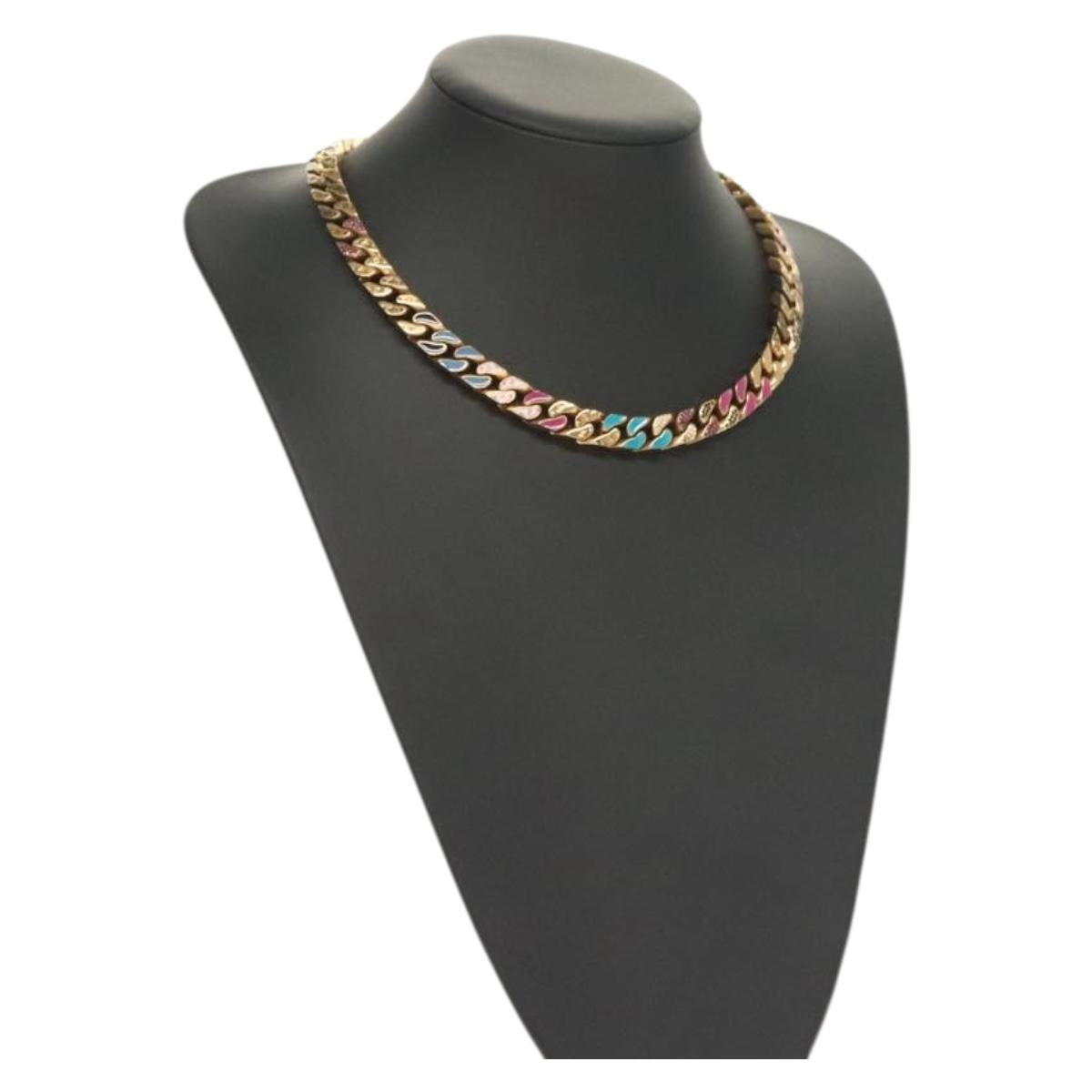 LOUIS VUITTON Collier Chain Links Patches Strass Necklace MP2772 LV Auth 128888M