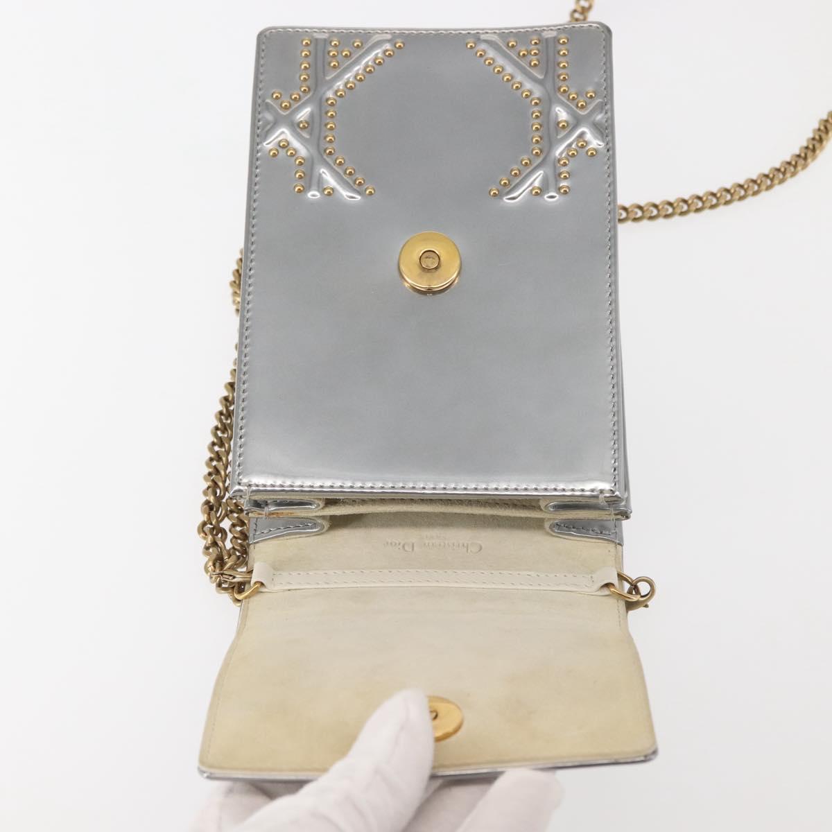 Christian Dior Chain Shoulder Bag Enamel Silver Auth 128918