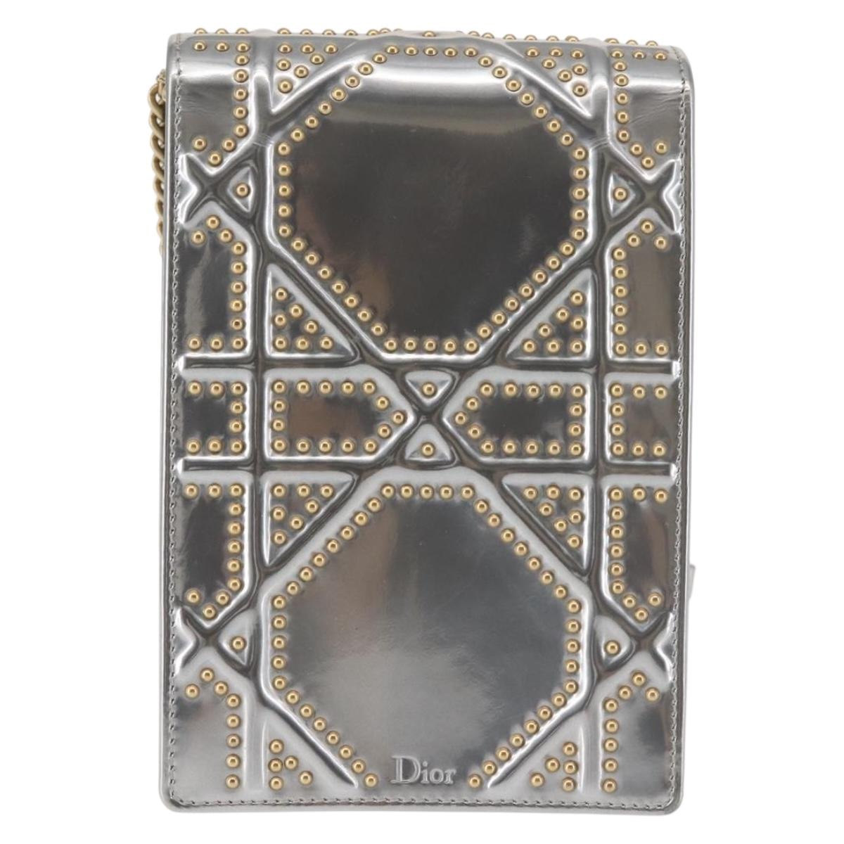 Christian Dior Chain Shoulder Bag Enamel Silver Auth 128918