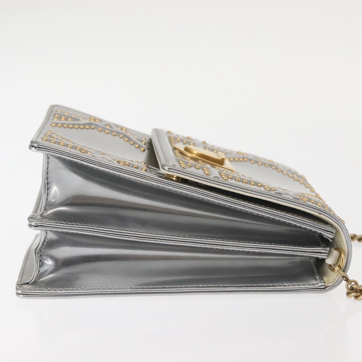 Christian Dior Chain Shoulder Bag Enamel Silver Auth 128918