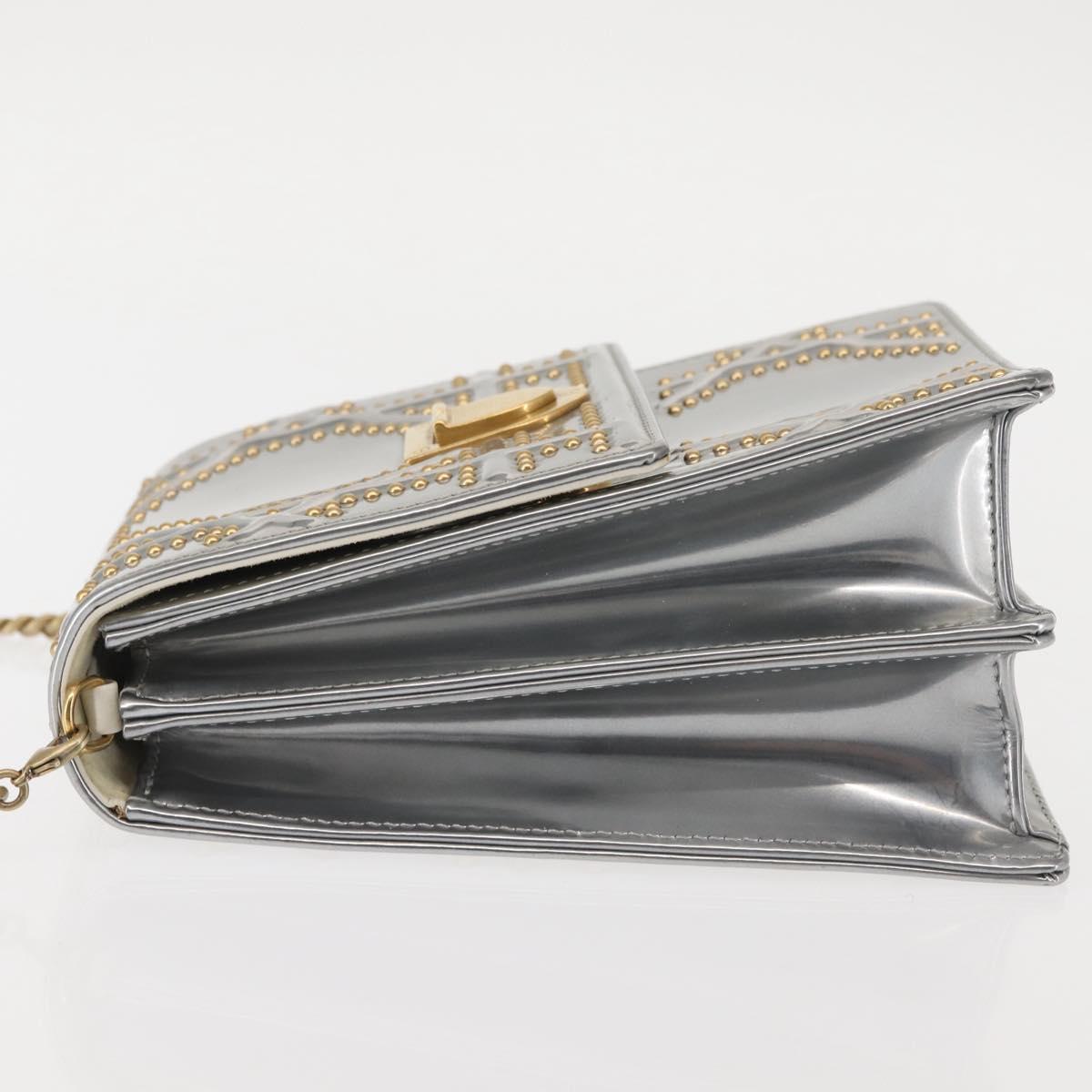 Christian Dior Chain Shoulder Bag Enamel Silver Auth 128918