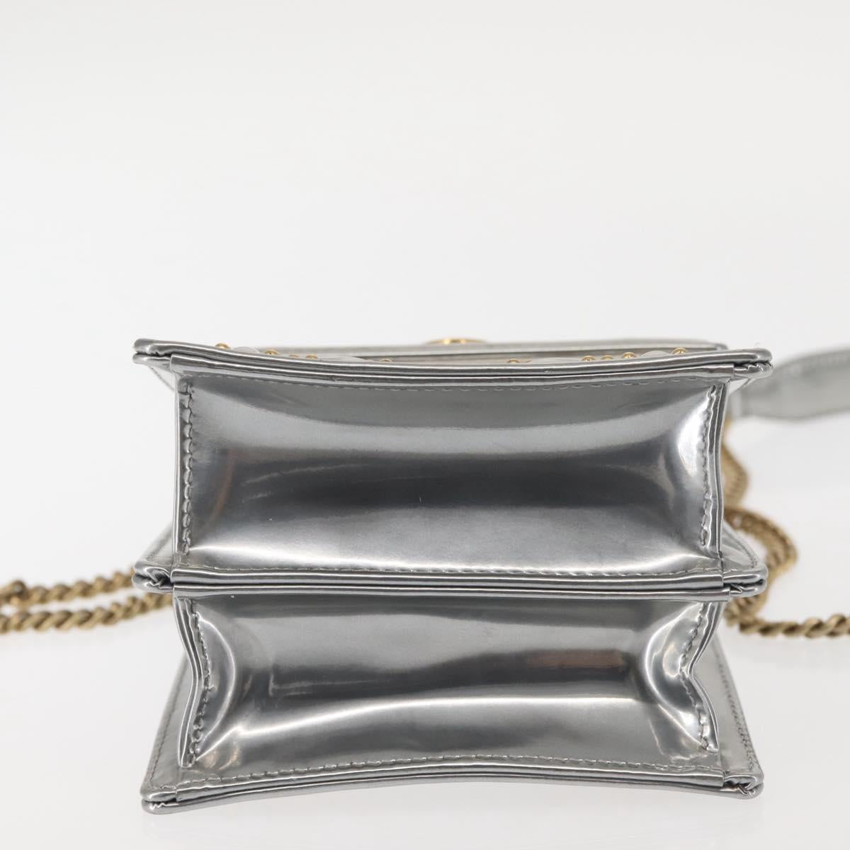 Christian Dior Chain Shoulder Bag Enamel Silver Auth 128918