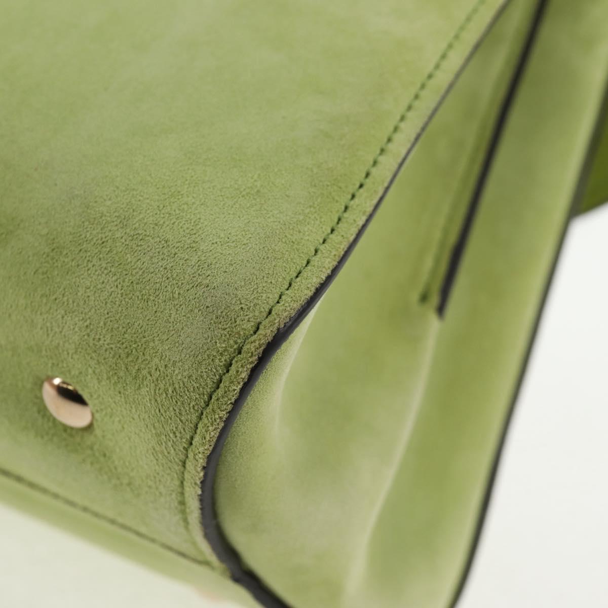 Salvatore Ferragamo Hand Bag Suede Leather 2way Green Gold Auth 128919V