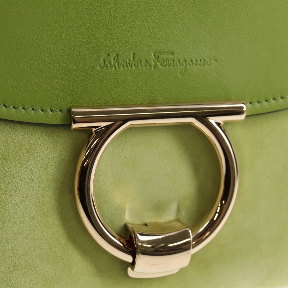 Salvatore Ferragamo Hand Bag Suede Leather 2way Green Gold Auth 128919V