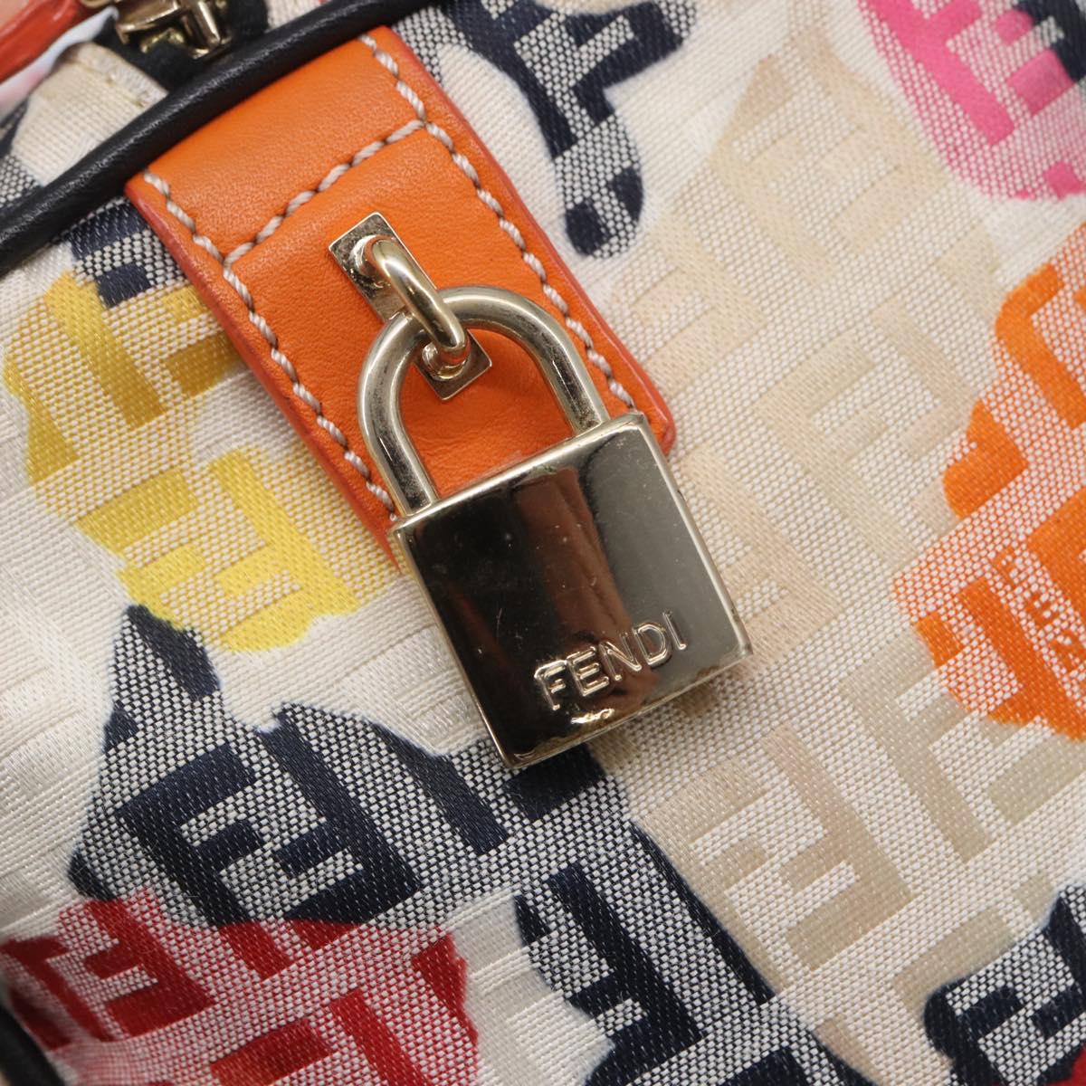 FENDI Zucchino Canvas Boston Bag Beige Gold Auth 128920V