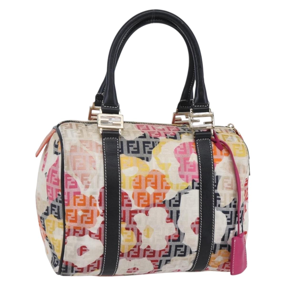 FENDI Zucchino Canvas Boston Bag Beige Gold Auth 128920SAV