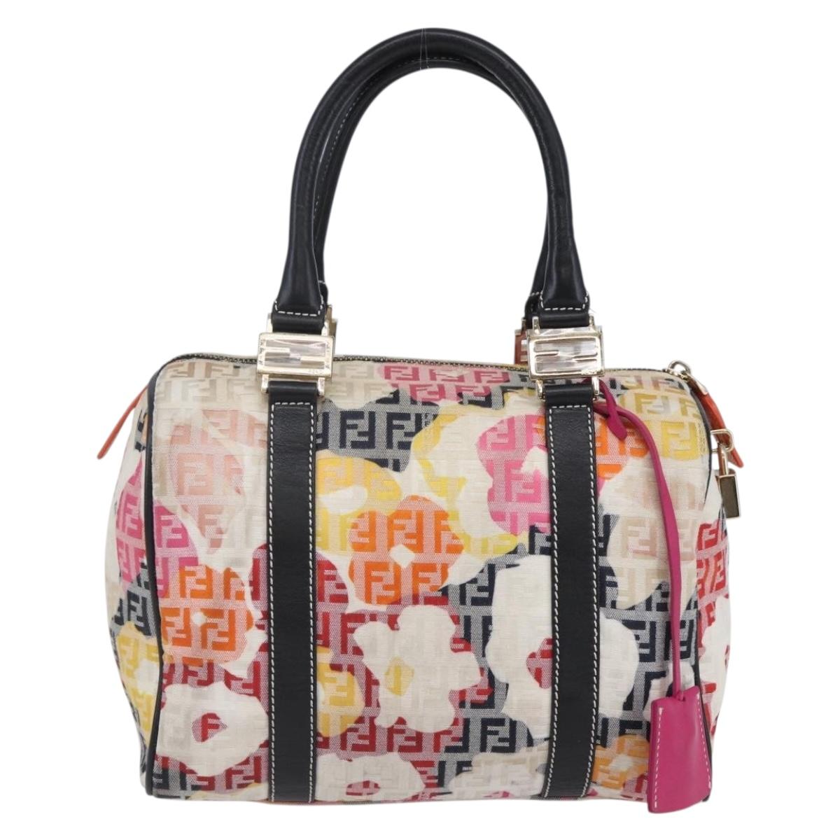 FENDI Zucchino Canvas Boston Bag Beige Gold Auth 128920V