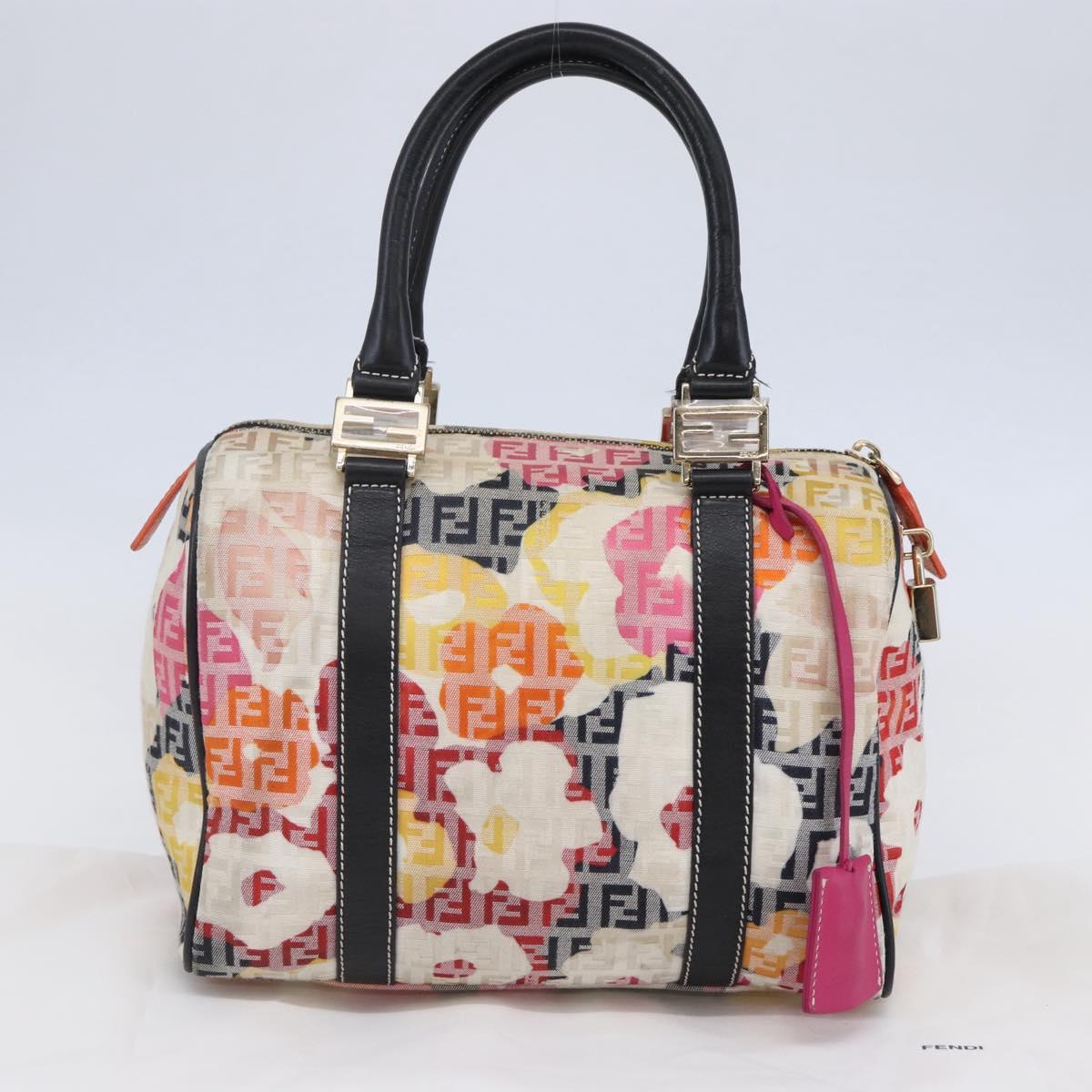 FENDI Zucchino Canvas Boston Bag Beige Gold Auth 128920V