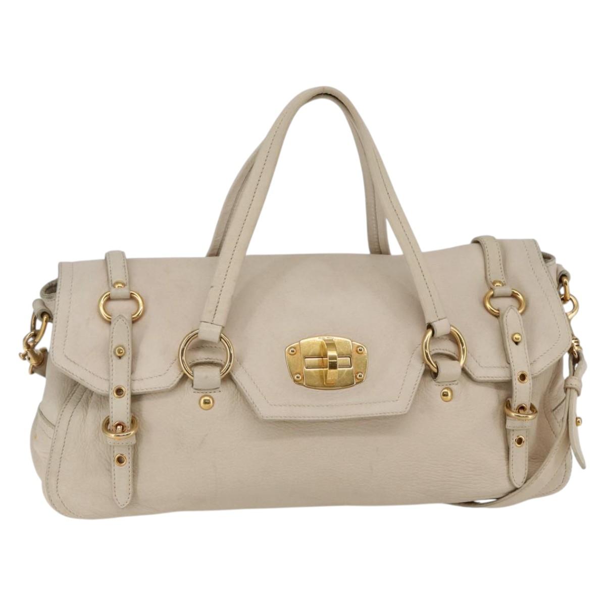 Miu Miu Hand Bag Leather 2way White Gold Auth 128921