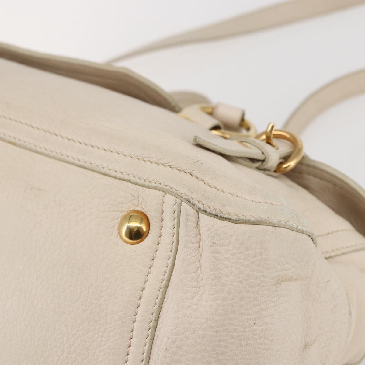 Miu Miu Hand Bag Leather 2way White Gold Auth 128921