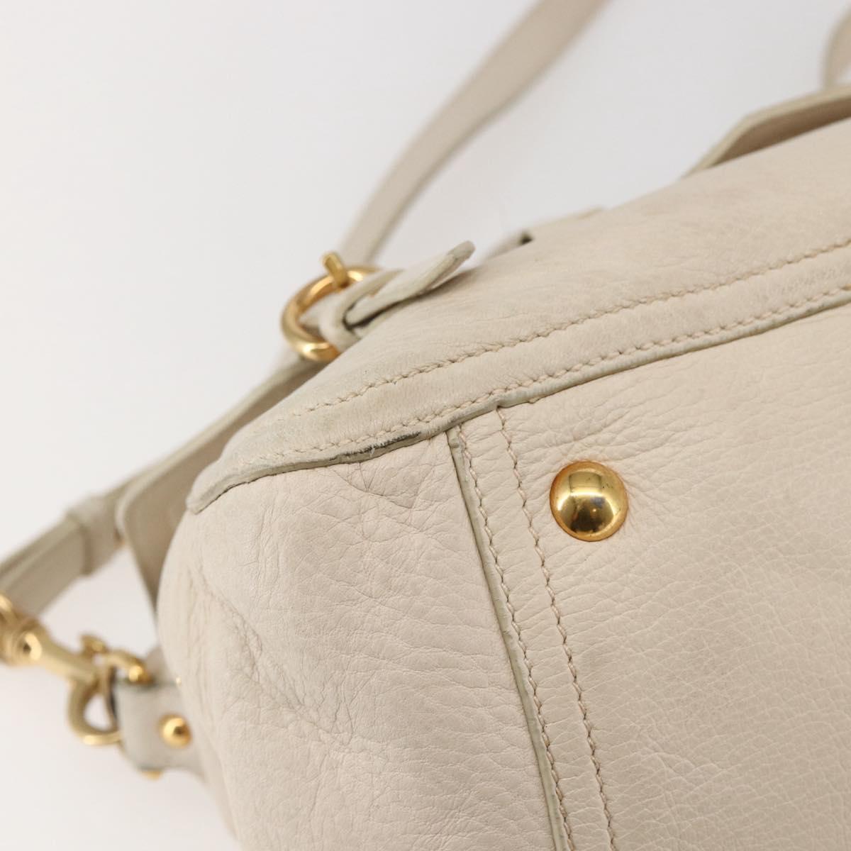 Miu Miu Hand Bag Leather 2way White Gold Auth 128921