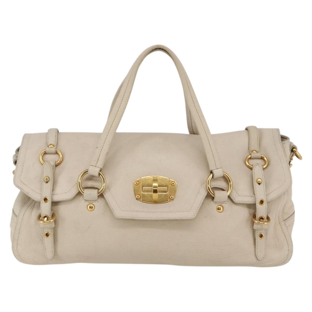 Miu Miu Hand Bag Leather 2way White Gold Auth 128921