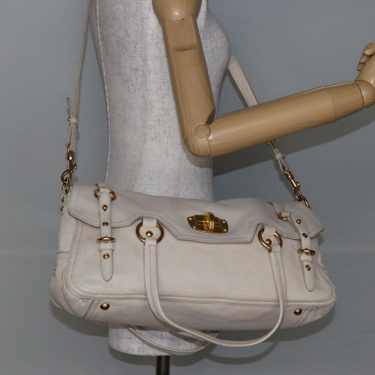 Miu Miu Hand Bag Leather 2way White Gold Auth 128921