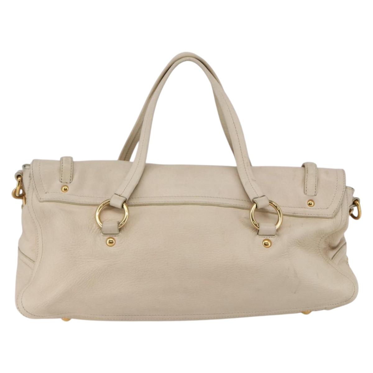Miu Miu Hand Bag Leather 2way White Gold Auth 128921