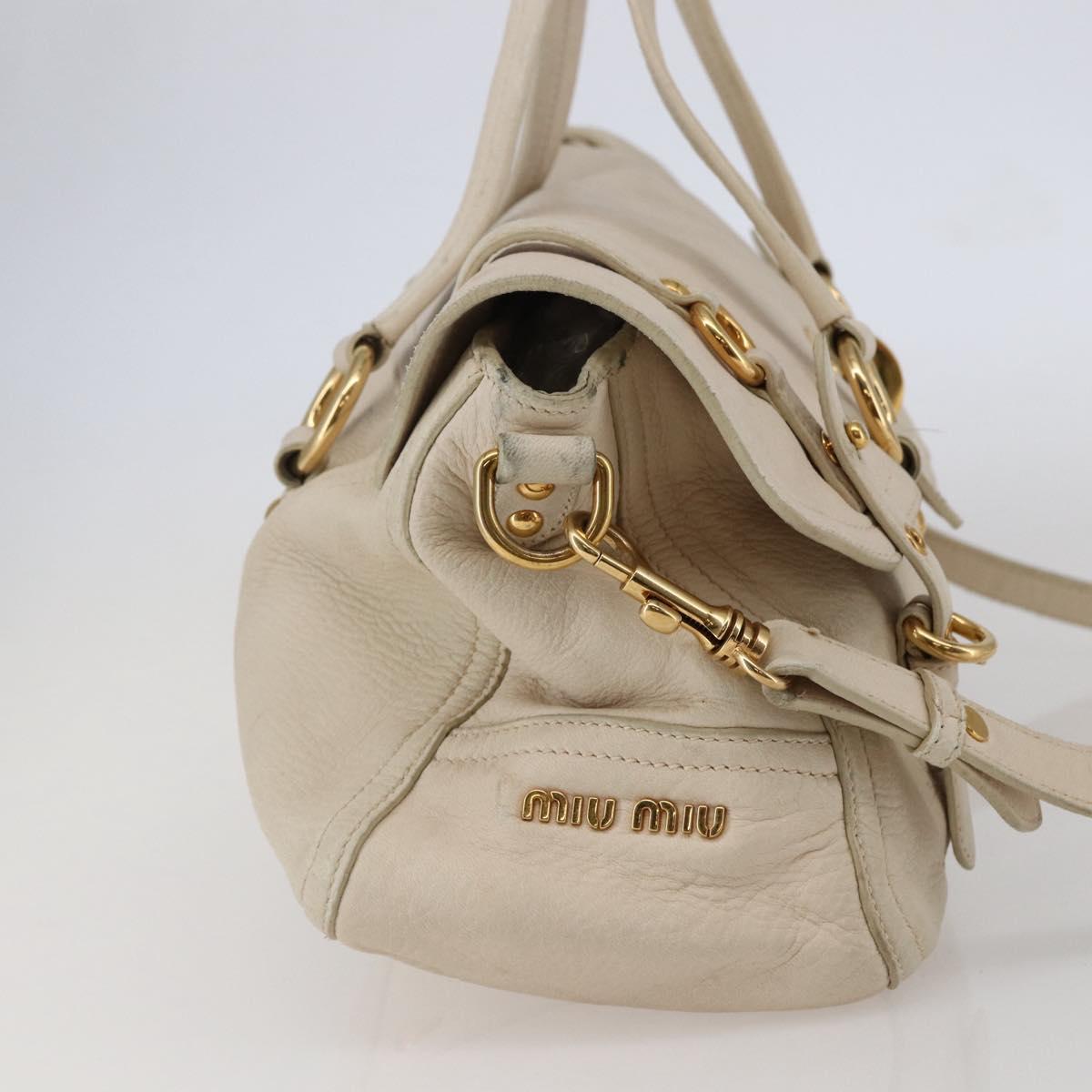 Miu Miu Hand Bag Leather 2way White Gold Auth 128921