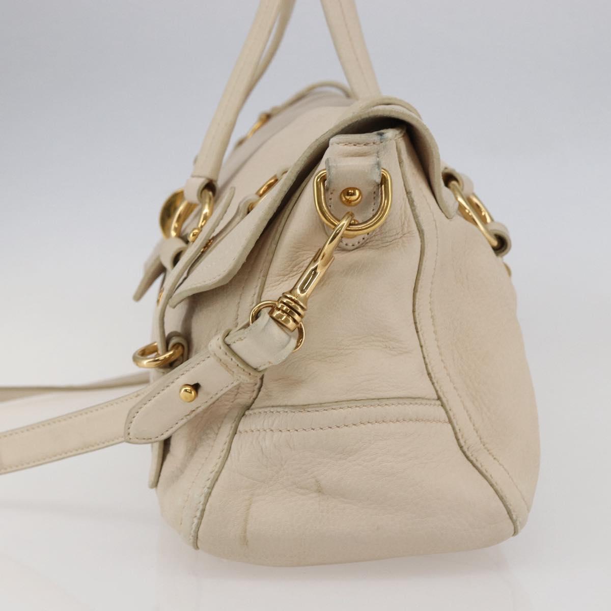 Miu Miu Hand Bag Leather 2way White Gold Auth 128921