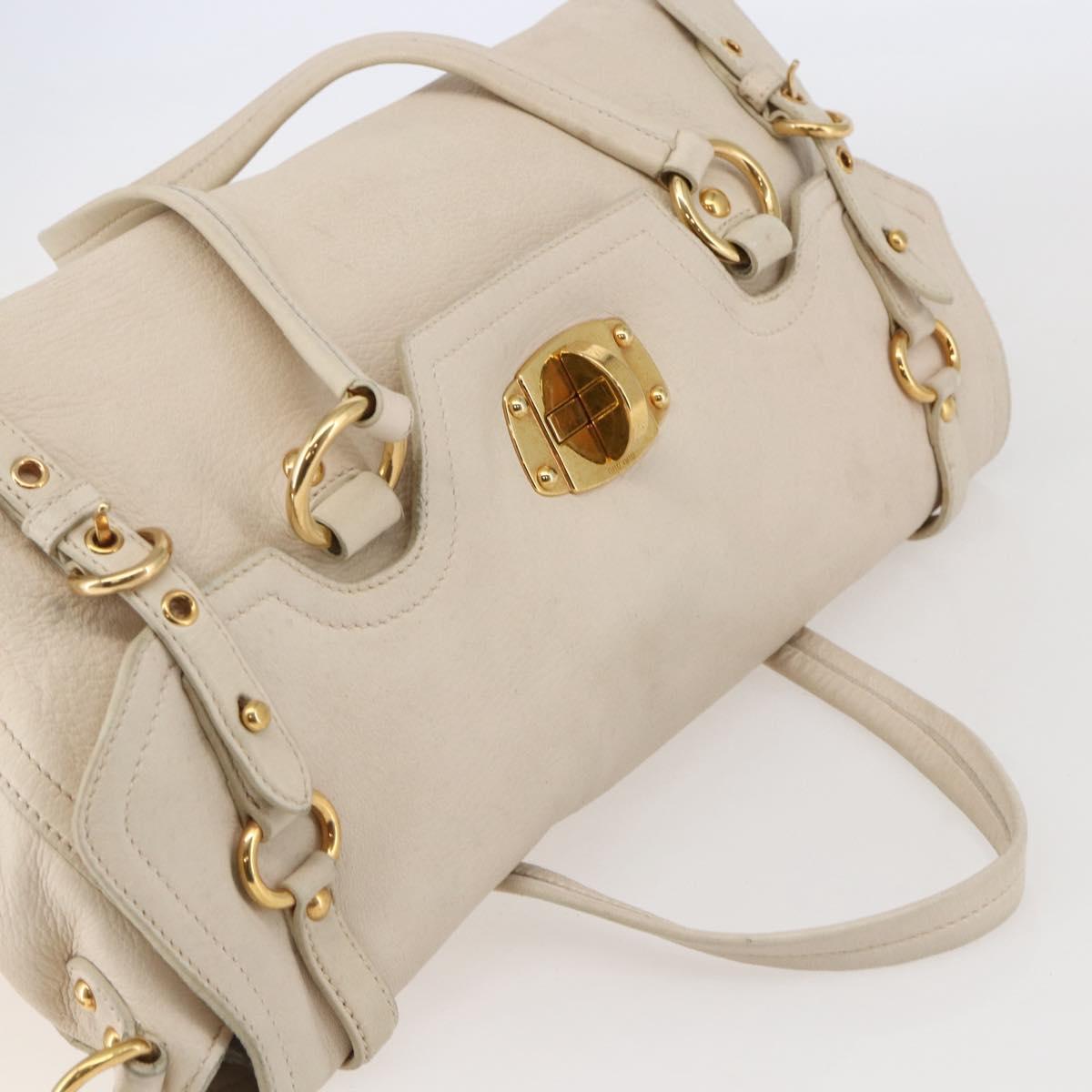 Miu Miu Hand Bag Leather 2way White Gold Auth 128921