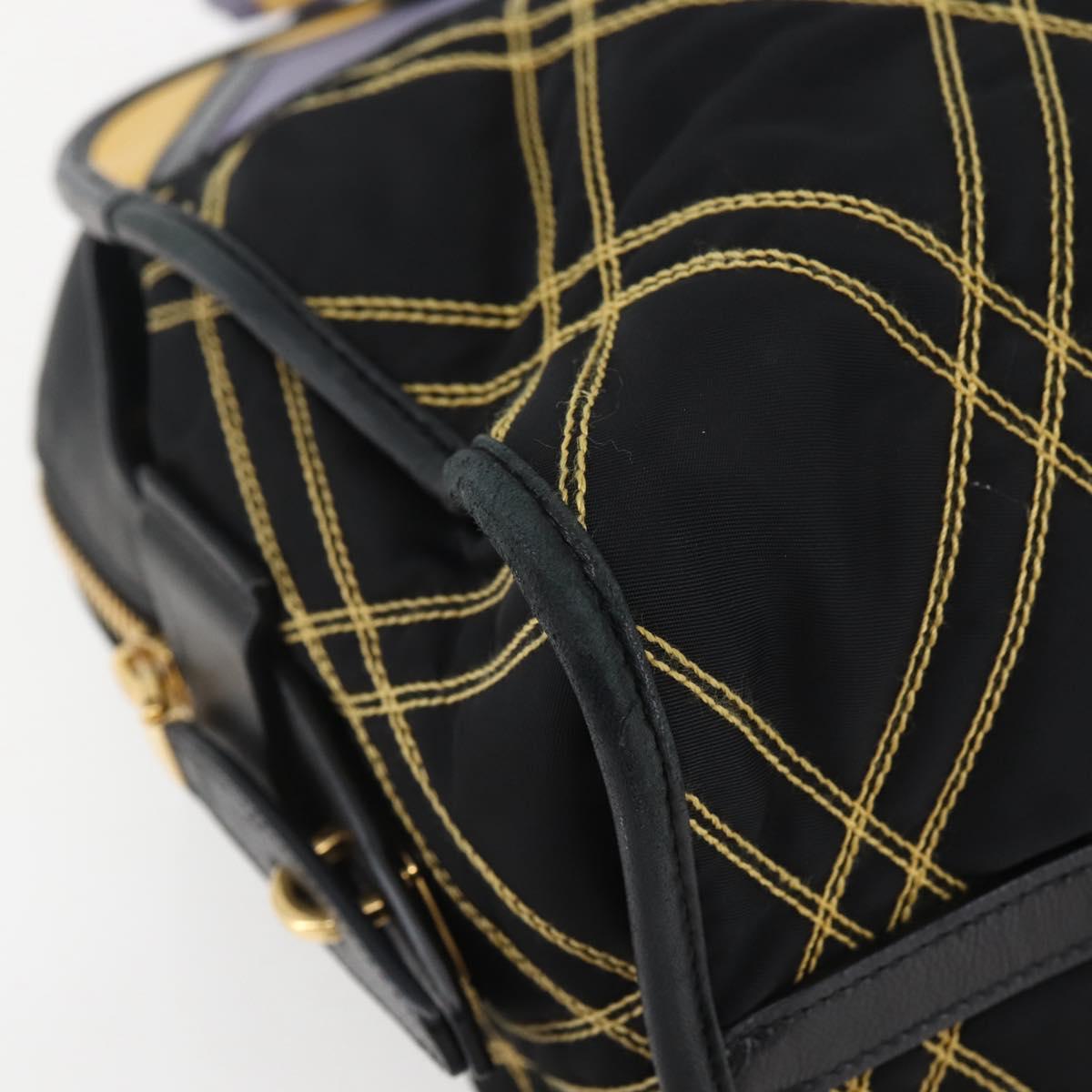 PRADA Hand Bag Nylon Leather Black Gold Auth 128923A