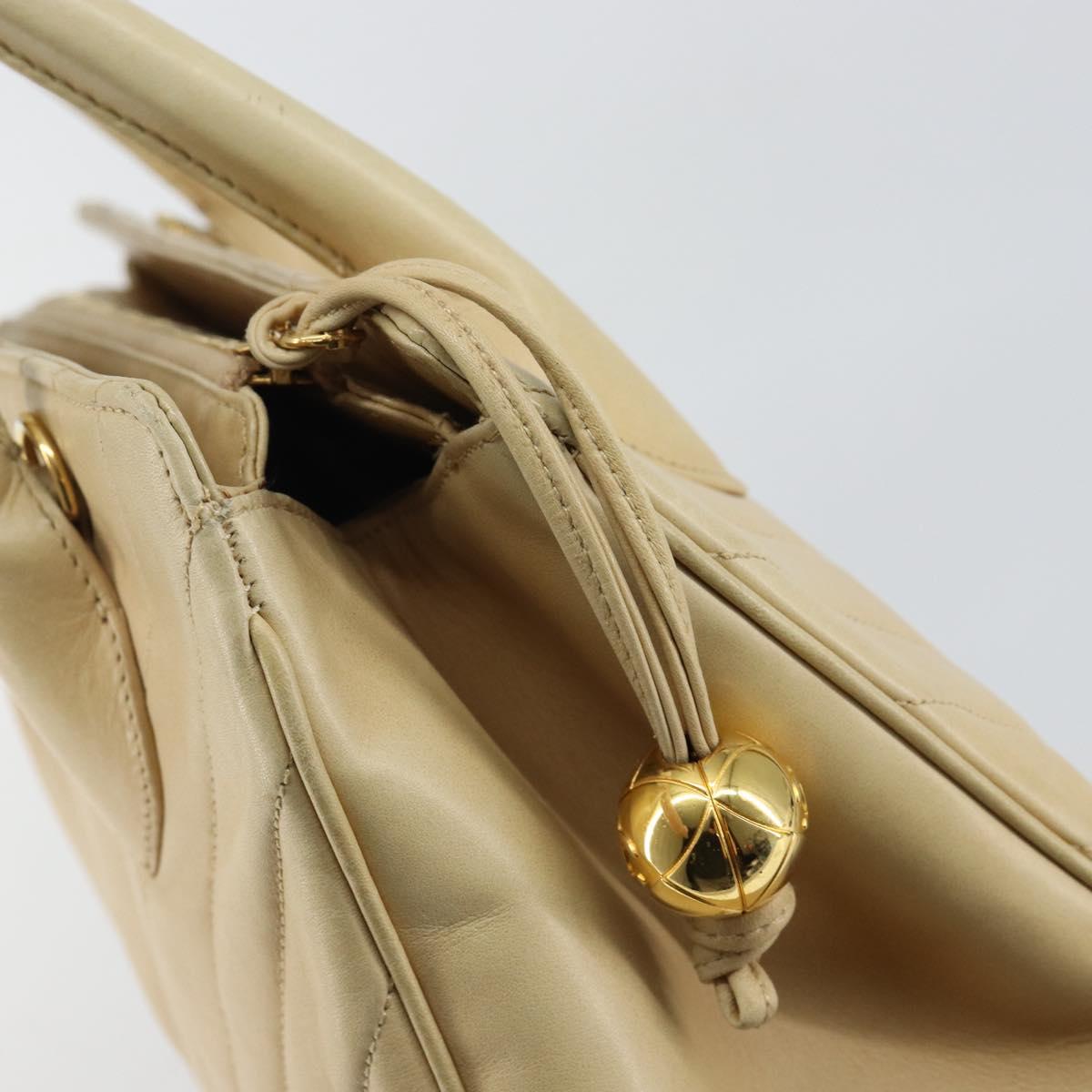CHANEL V Stitch Hand Bag Lamb Skin Beige Gold CC Auth 128926