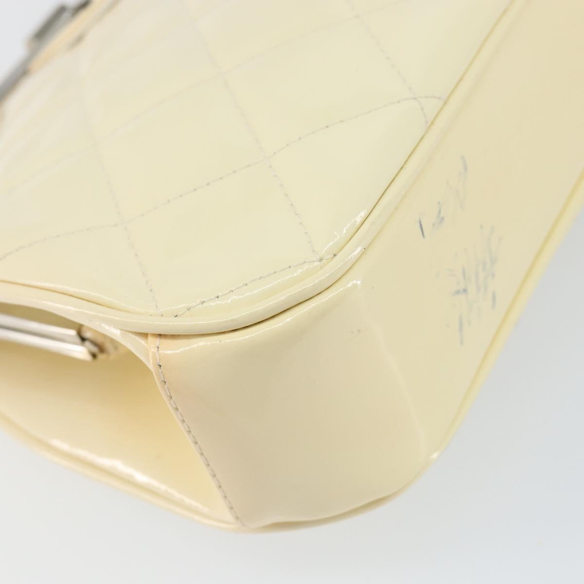 CHANEL Matelasse Gamaguchi Hand Bag Enamel White Silver CC Auth 128927