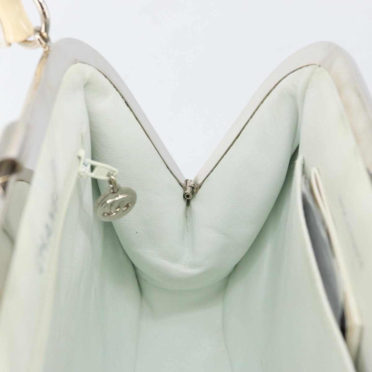 CHANEL Matelasse Gamaguchi Hand Bag Enamel White Silver CC Auth 128927