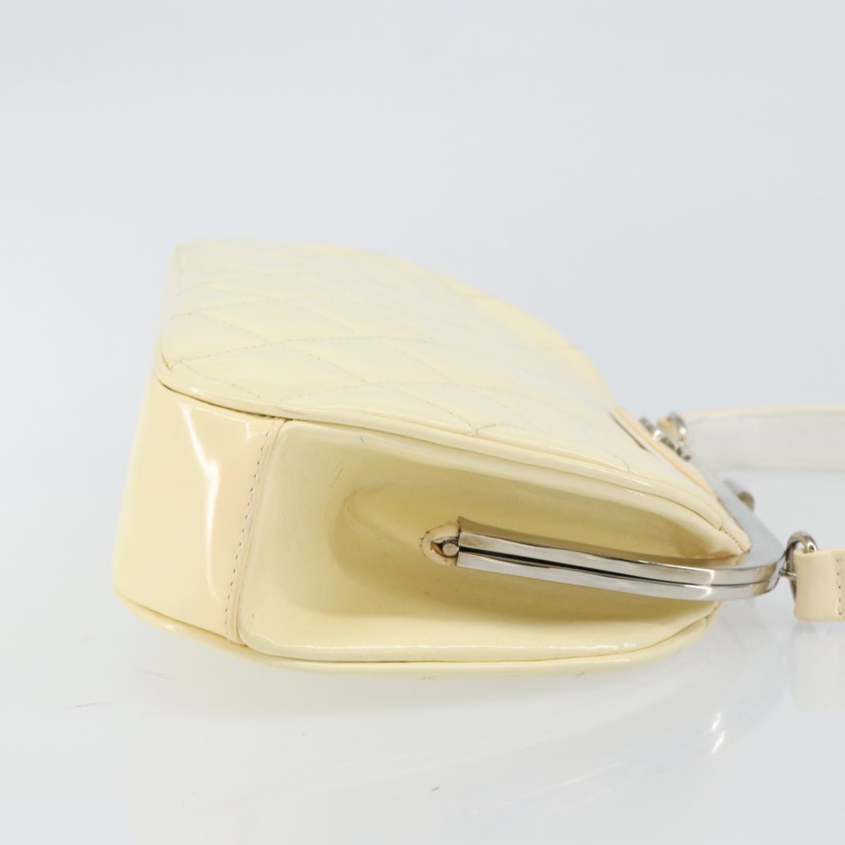 CHANEL Matelasse Gamaguchi Hand Bag Enamel White Silver CC Auth 128927