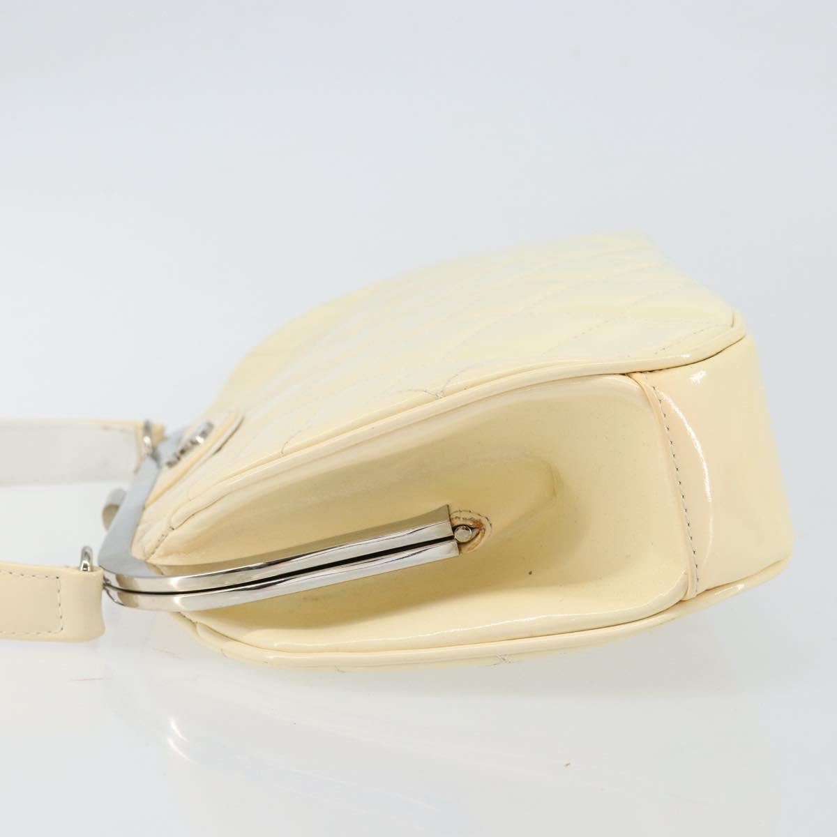 CHANEL Matelasse Gamaguchi Hand Bag Enamel White Silver CC Auth 128927