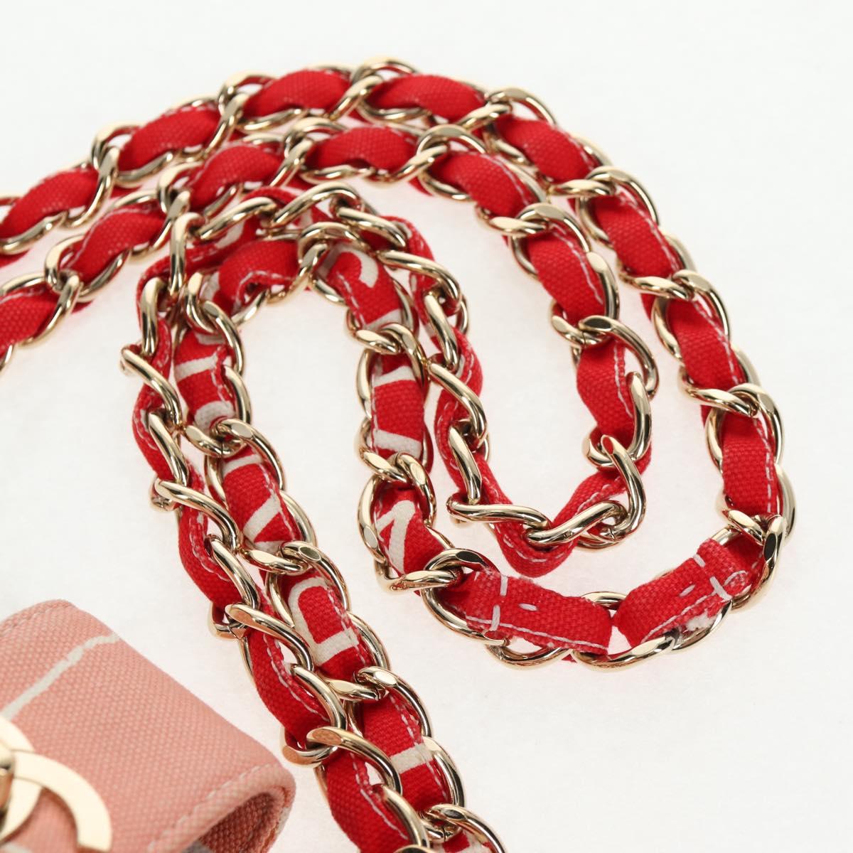 CHANEL Matelasse Chain Shoulder Bag Canvas Pink Gold CC Auth 128939SAM