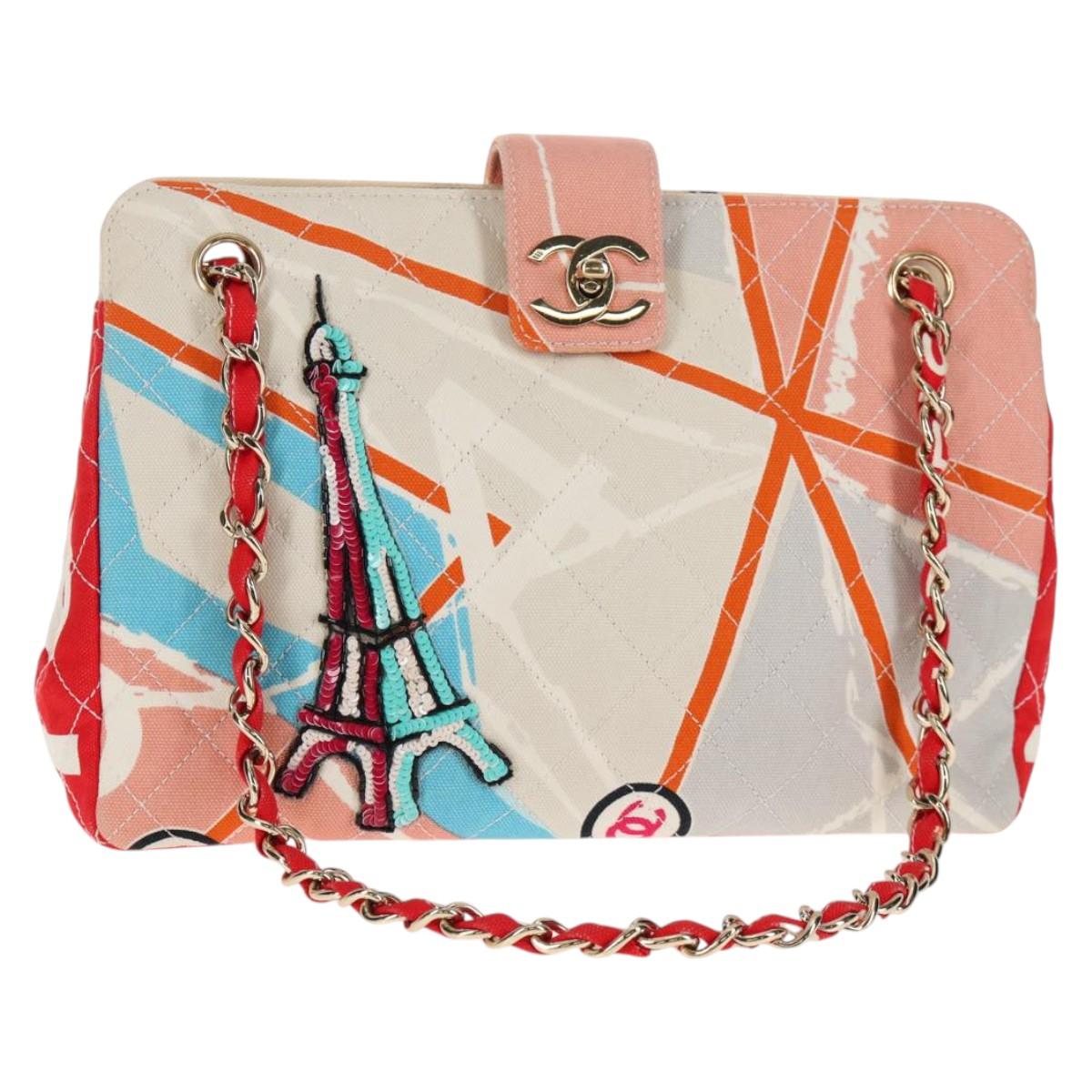 CHANEL Matelasse Chain Shoulder Bag Canvas Pink Gold CC Auth 128939SAM