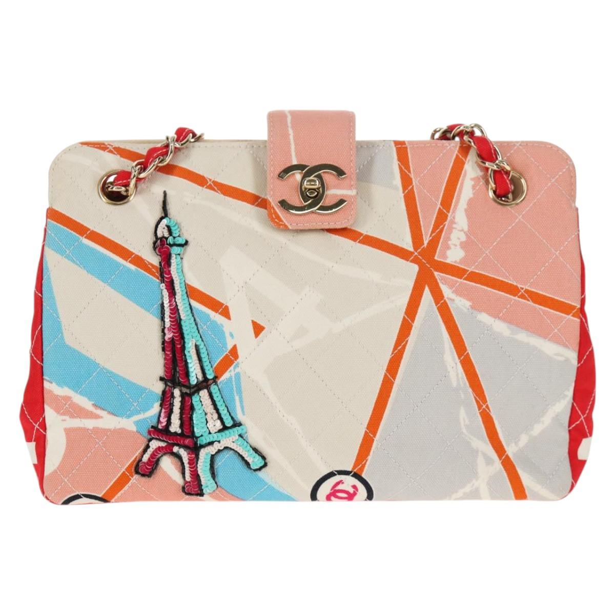 CHANEL Matelasse Chain Shoulder Bag Canvas Pink Gold CC Auth 128939SAM