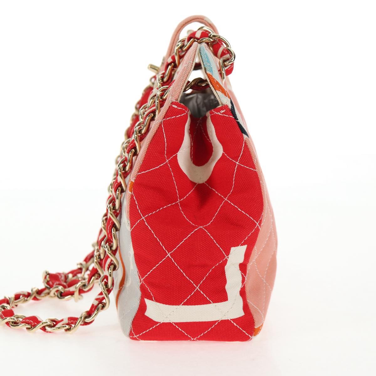 CHANEL Matelasse Chain Shoulder Bag Canvas Pink Gold CC Auth 128939SAM