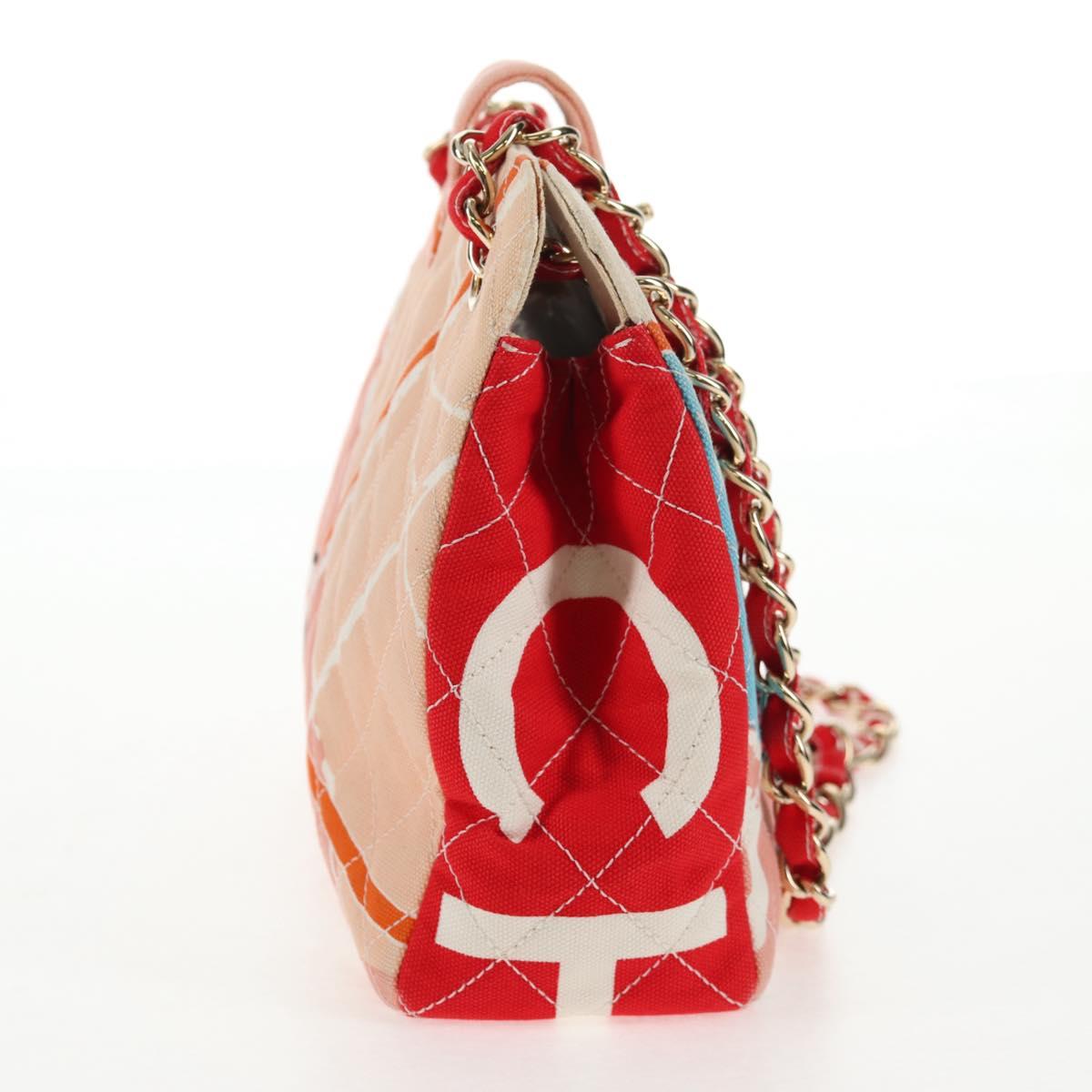 CHANEL Matelasse Chain Shoulder Bag Canvas Pink Gold CC Auth 128939SAM