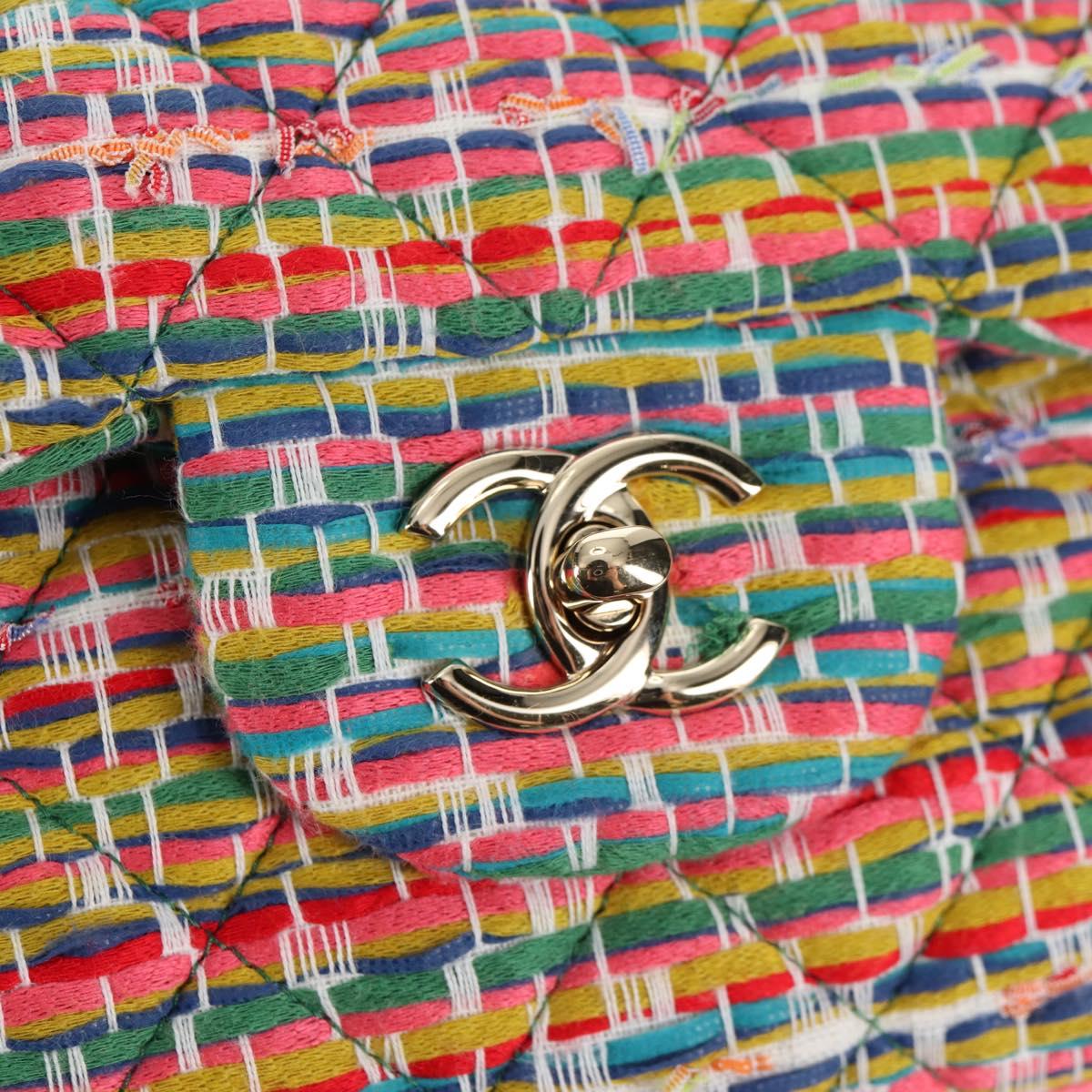 CHANEL Chain Double flap Big Matelasse Bag Cotton Multicolor CC Auth 128941SM