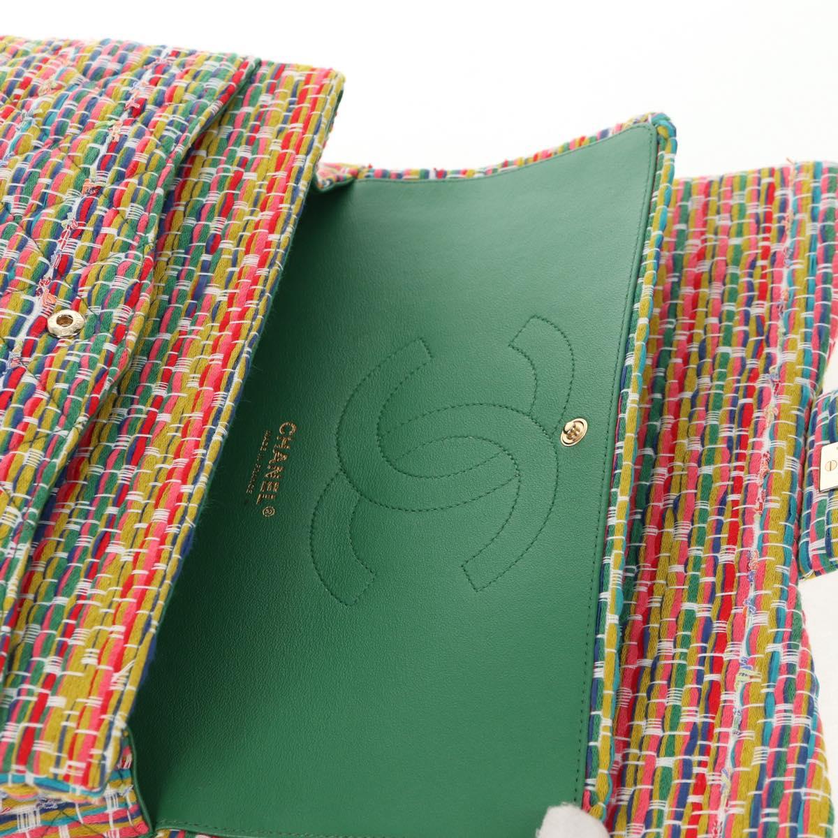 CHANEL Chain Double flap Big Matelasse Bag Cotton Multicolor CC Auth 128941SM