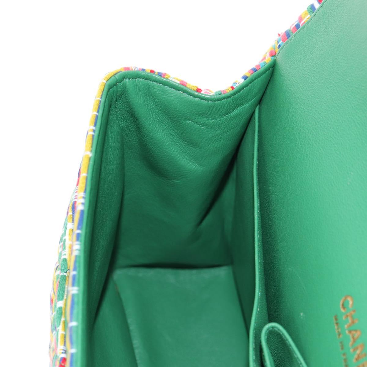 CHANEL Chain Double flap Big Matelasse Bag Cotton Multicolor CC Auth 128941SM