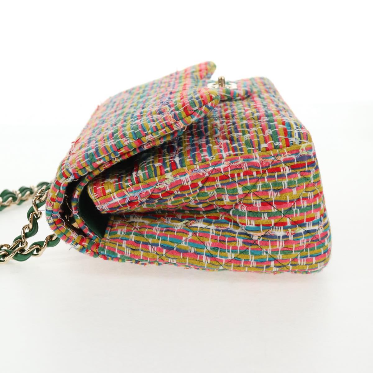 CHANEL Chain Double flap Big Matelasse Bag Cotton Multicolor CC Auth 128941SM