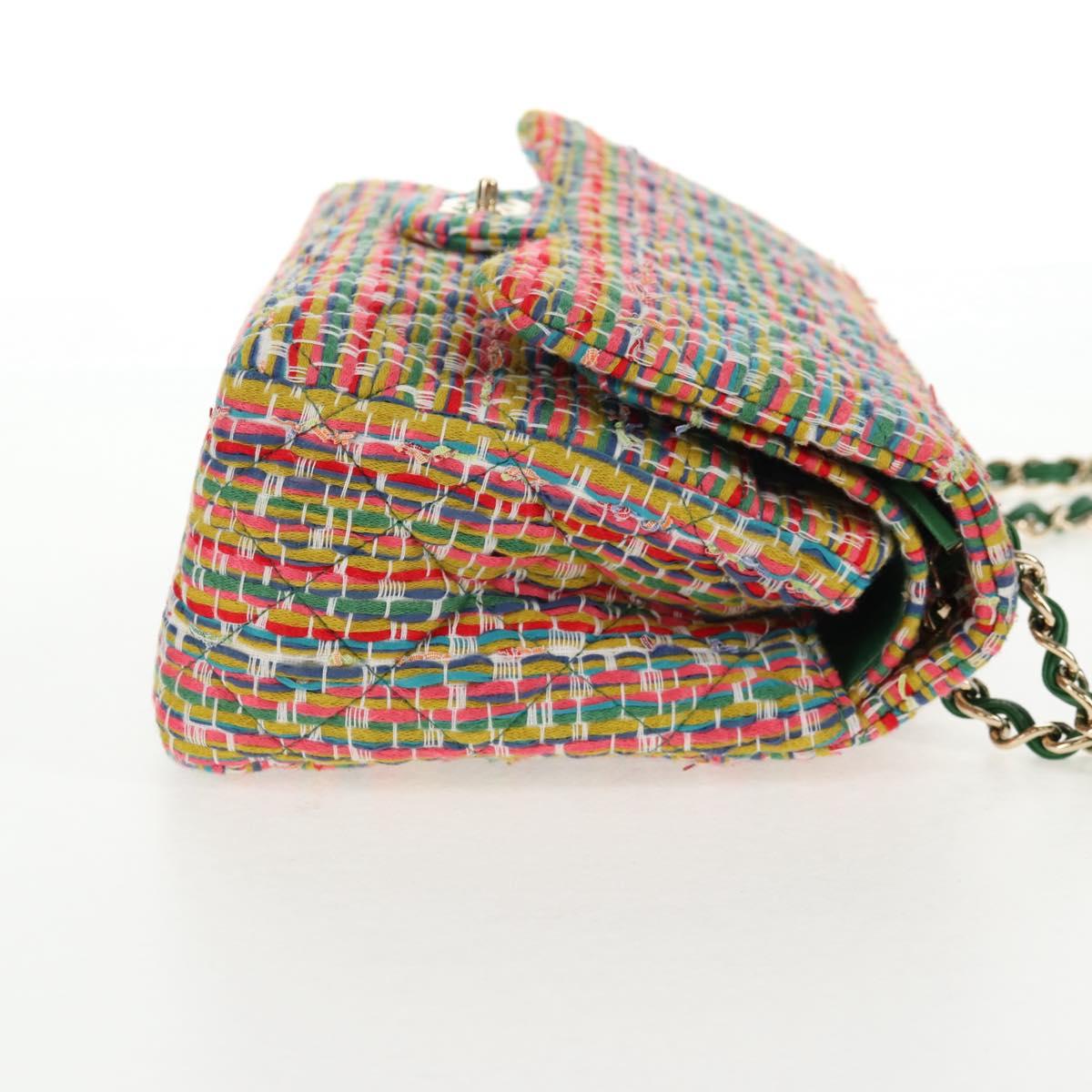 CHANEL Chain Double flap Big Matelasse Bag Cotton Multicolor CC Auth 128941SM