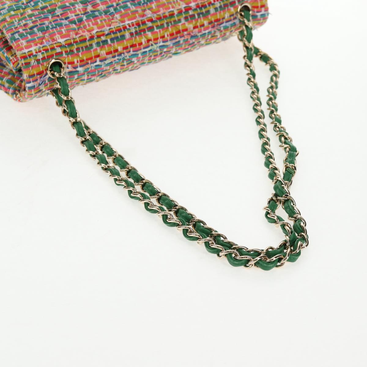 CHANEL Chain Double flap Big Matelasse Bag Cotton Multicolor CC Auth 128941SM
