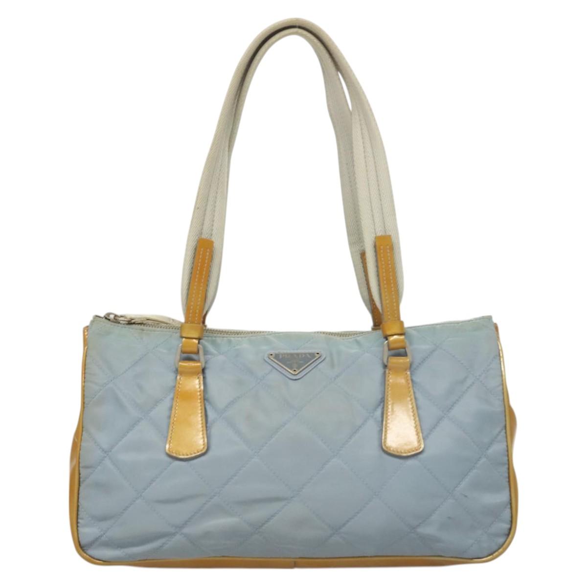 PRADA Shoulder Bag Nylon Enamel Light Blue Silver Auth 128965