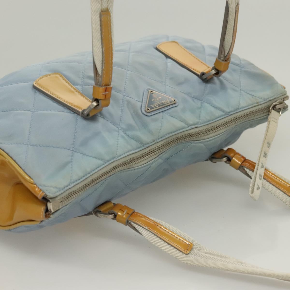 PRADA Shoulder Bag Nylon Enamel Light Blue Silver Auth 128965