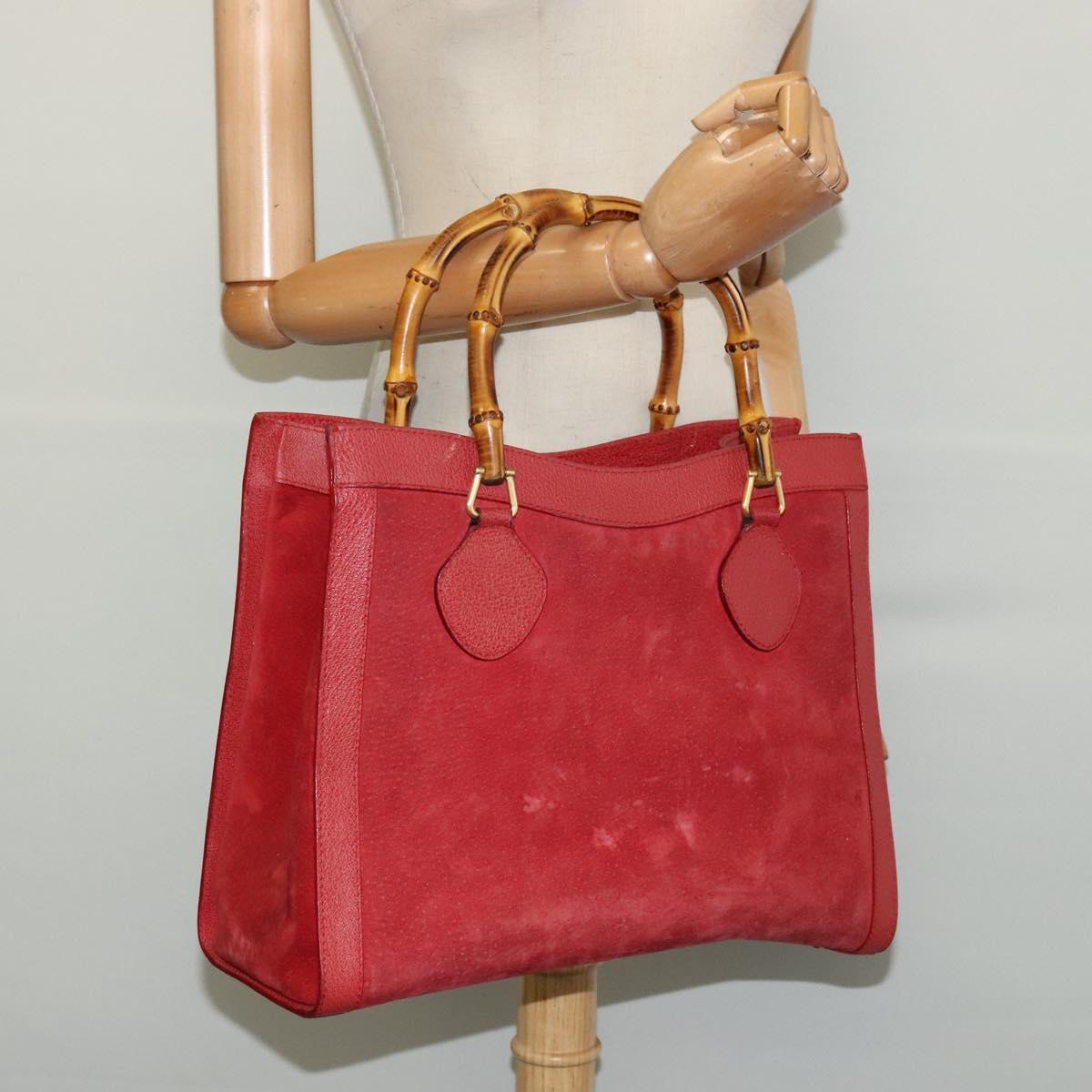 GUCCI Bamboo Hand Bag Suede Leather Red Gold 002 123 0260 Auth 128992