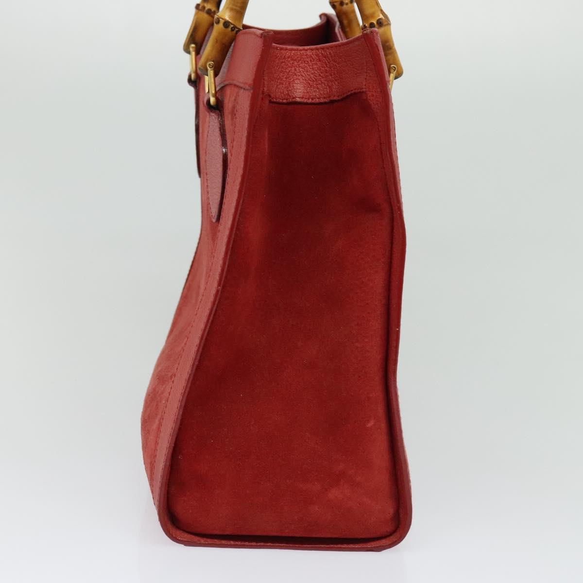 GUCCI Bamboo Hand Bag Suede Leather Red Gold 002 123 0260 Auth 128992