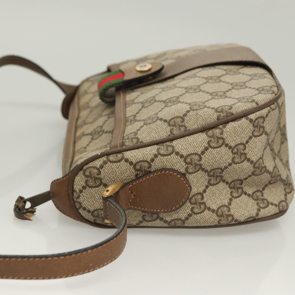 GUCCI GG Supreme Web Sherry Line Bag PVC Beige Gold 89 02 032 Auth 128996