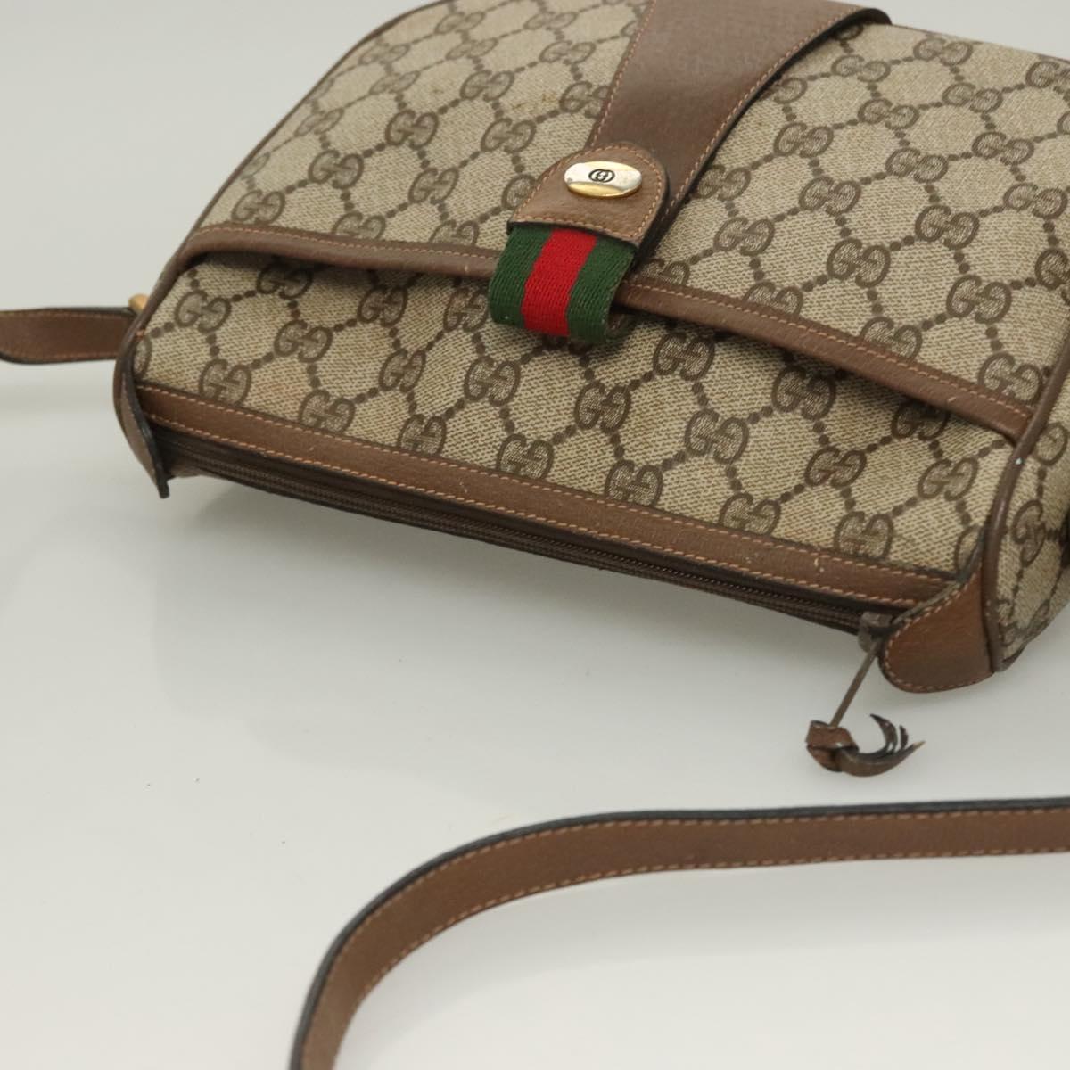 GUCCI GG Supreme Web Sherry Line Bag PVC Beige Gold 89 02 032 Auth 128996