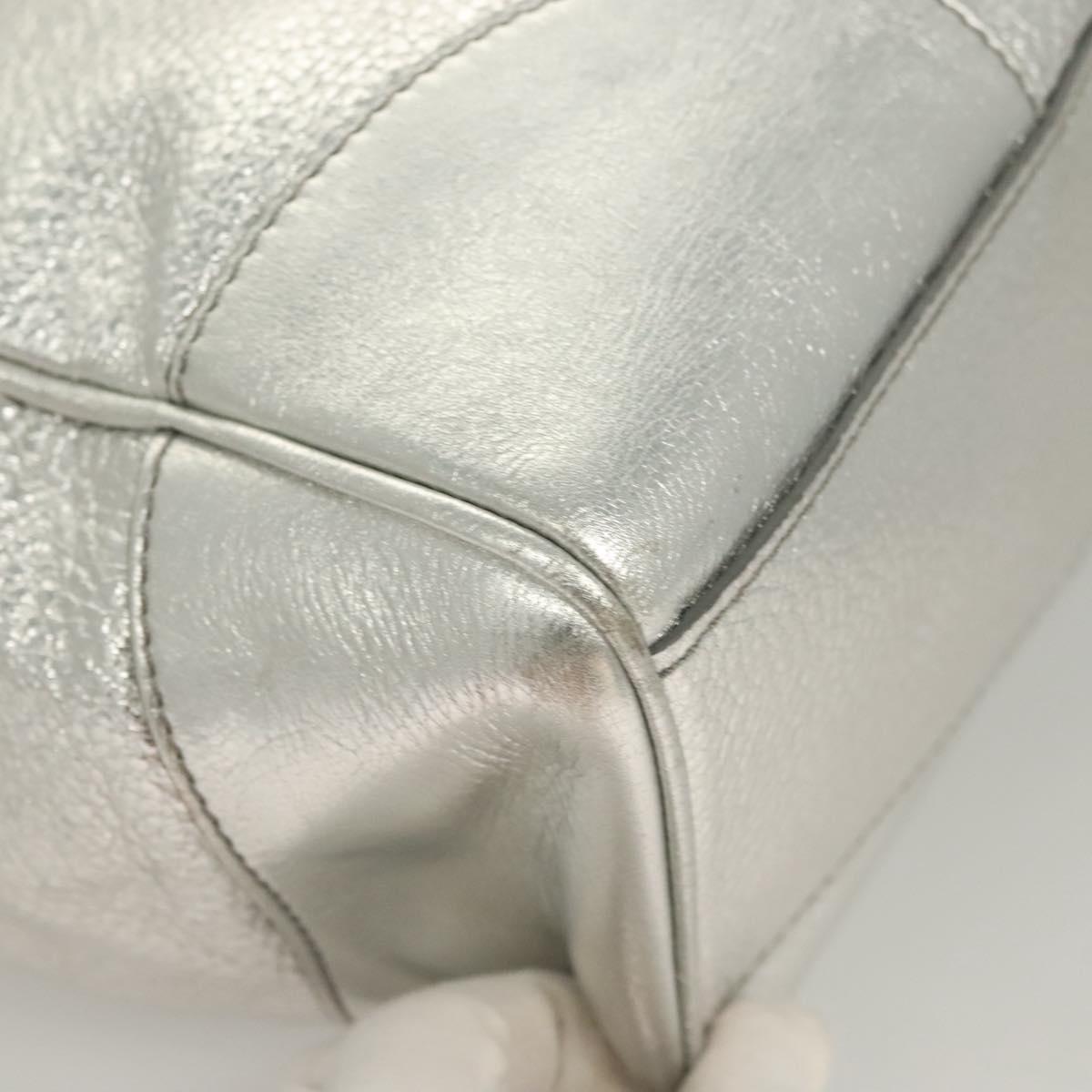 CELINE Tote Bag Leather Silver Auth 129002