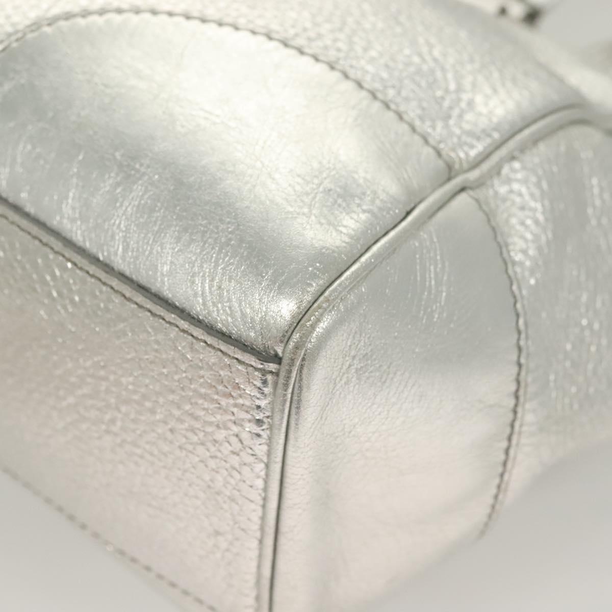 CELINE Tote Bag Leather Silver Auth 129002