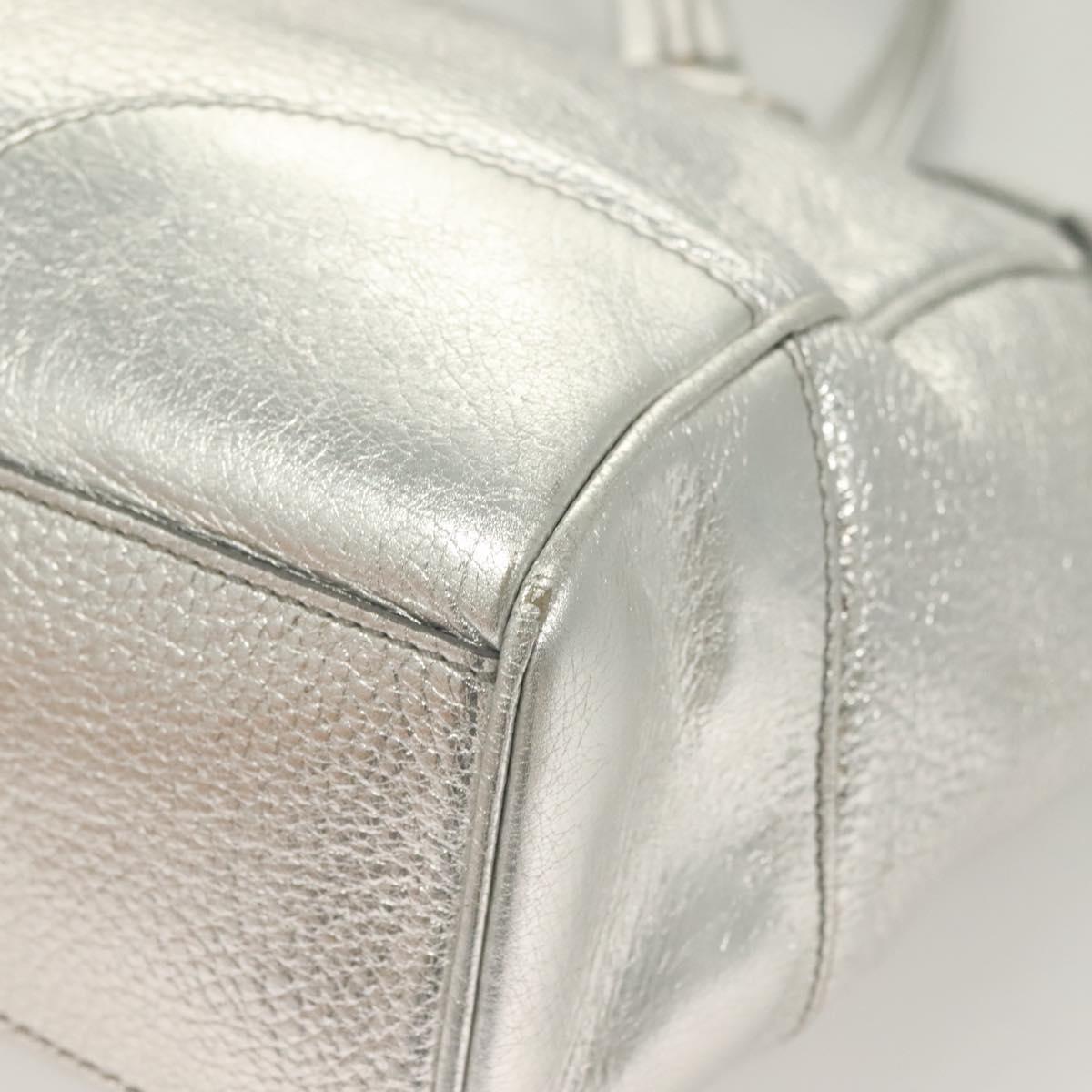 CELINE Tote Bag Leather Silver Auth 129002