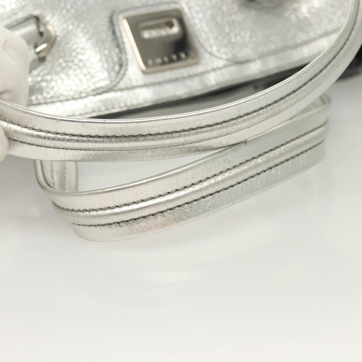 CELINE Tote Bag Leather Silver Auth 129002