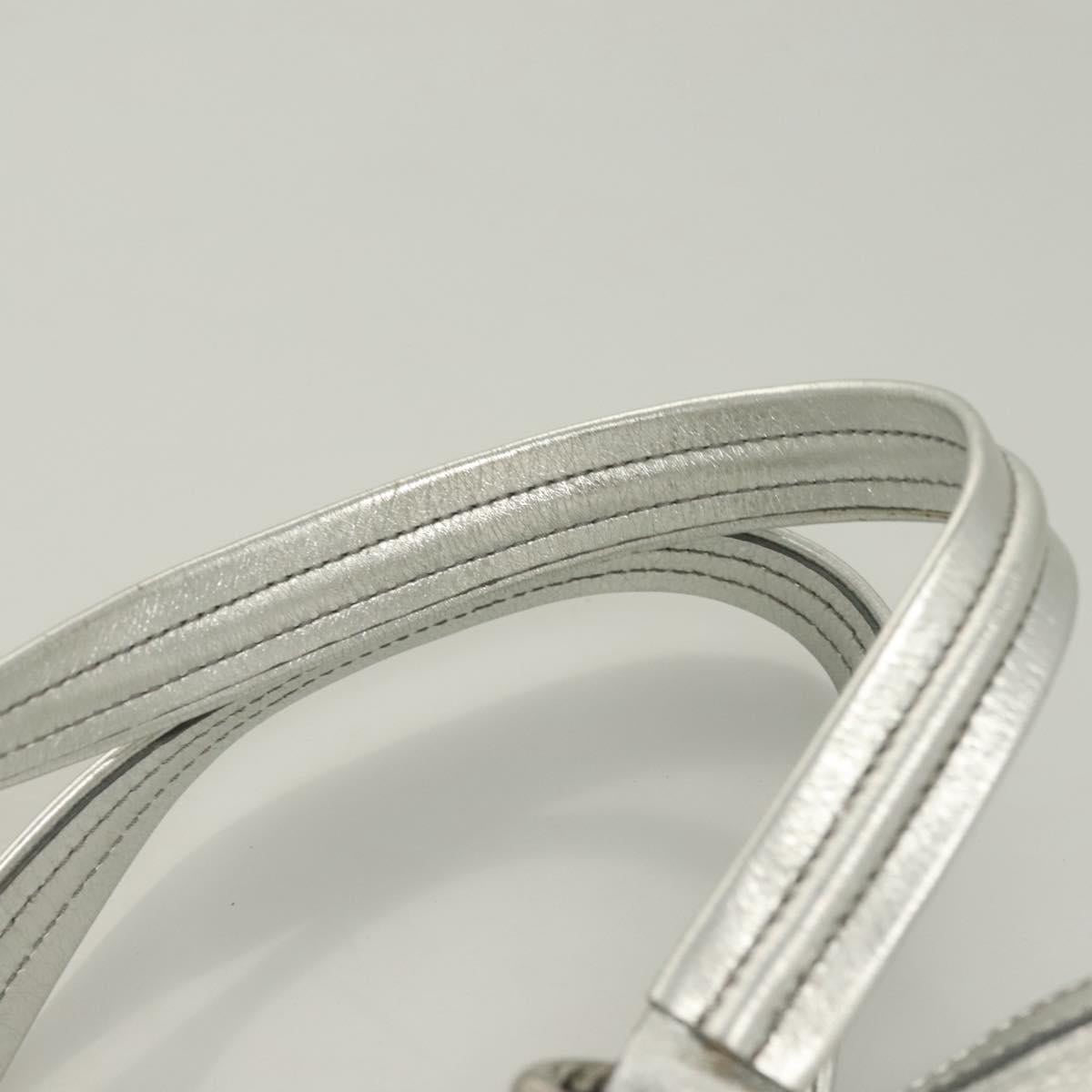 CELINE Tote Bag Leather Silver Auth 129002